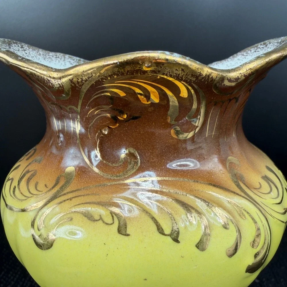 Vintage Verona VPCO Porcelain Vase Yellow Brown‎ Ombre Gold Gilt Filigree Vessel